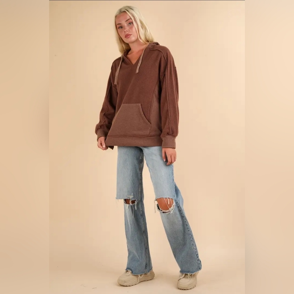 Mineral Washed Oversized Casual Hoodie Knit Top - Picture 4 of 4